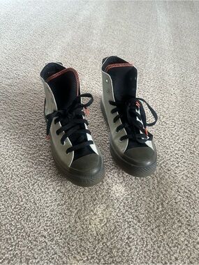 Converse High-Top Sneakers in Gray and Black with Orange Accents